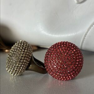 Red and Gold Rhinestone Dome Rings